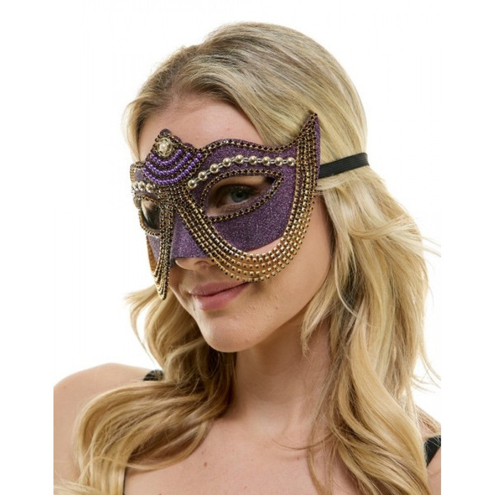 Purple Jeweled Mask w/ Pearls & Chains