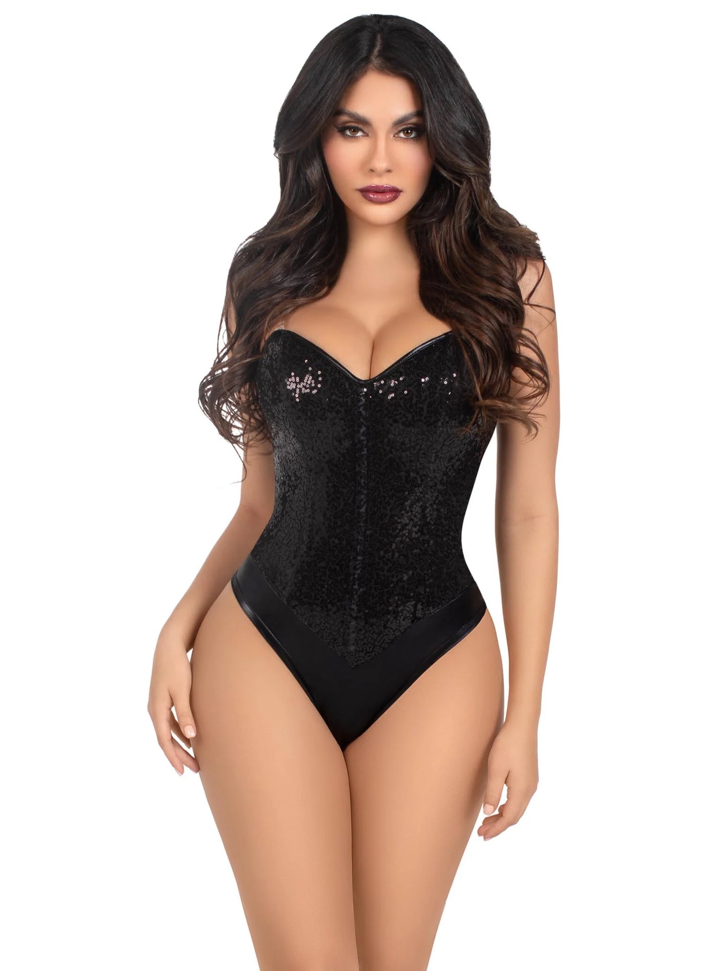 Sequin Boned Snap Crotch Bodysuit