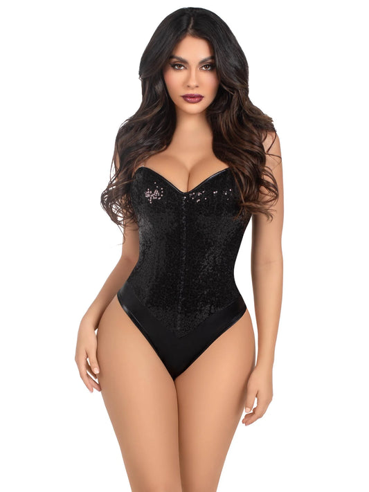 Sequin Boned Snap Crotch Bodysuit