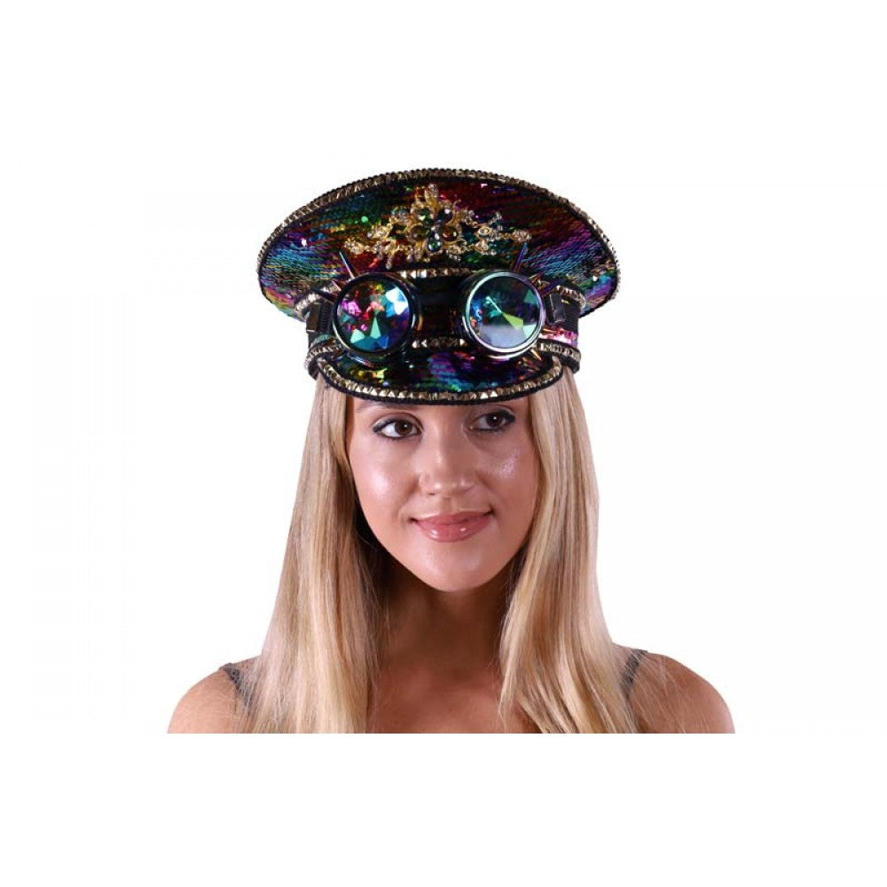Sequin Festival Hat w/ Goggles: Rainbow