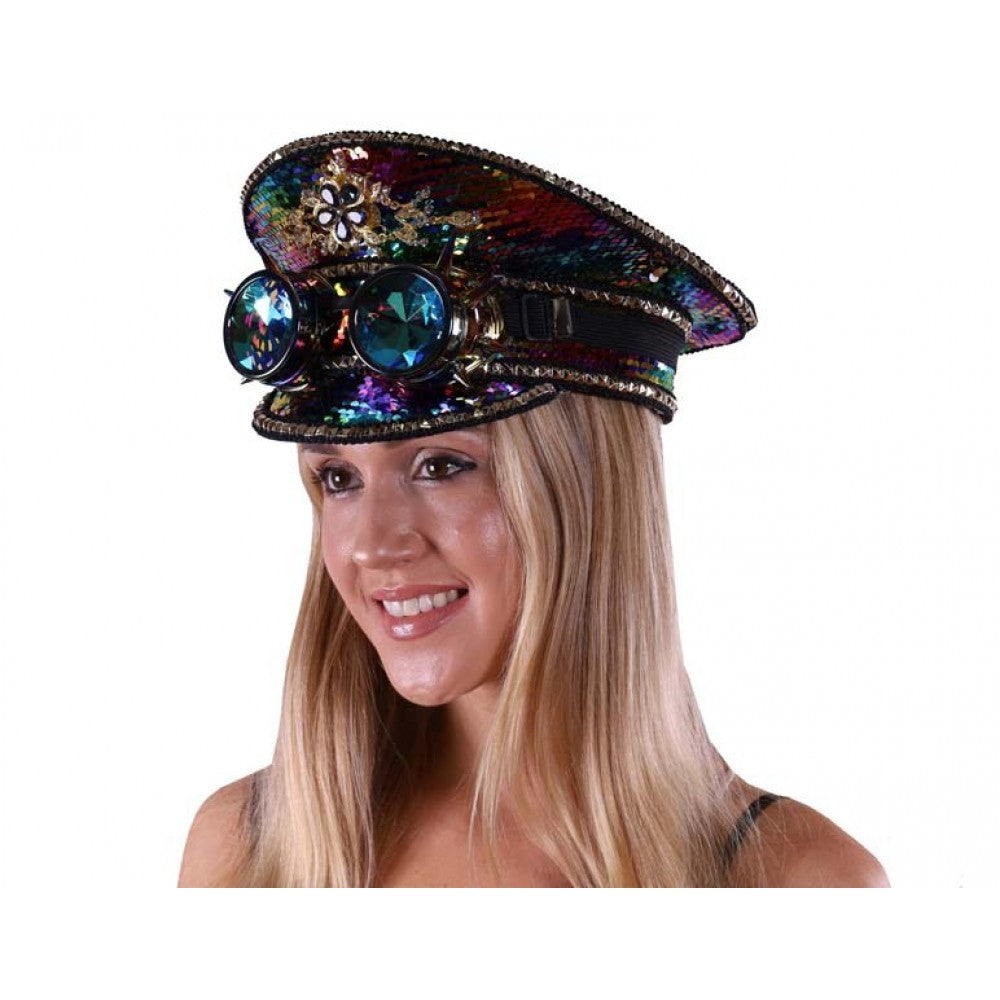 Sequin Festival Hat w/ Goggles: Rainbow