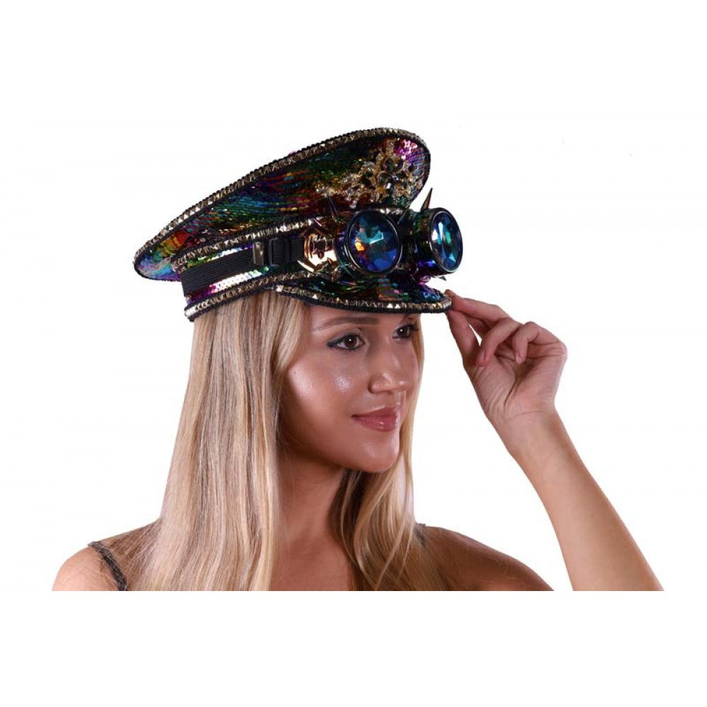 Sequin Festival Hat w/ Goggles: Rainbow