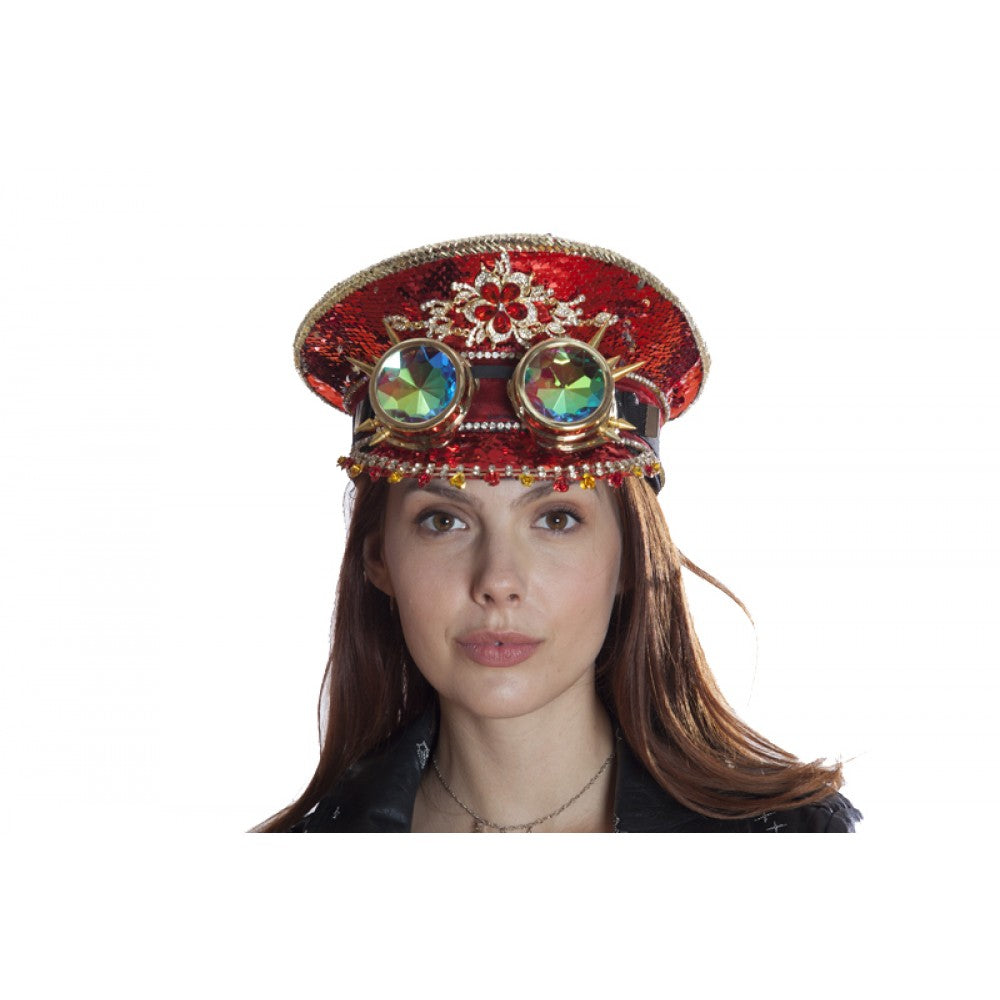 Sequin Festival Hat w/ Goggles: Red