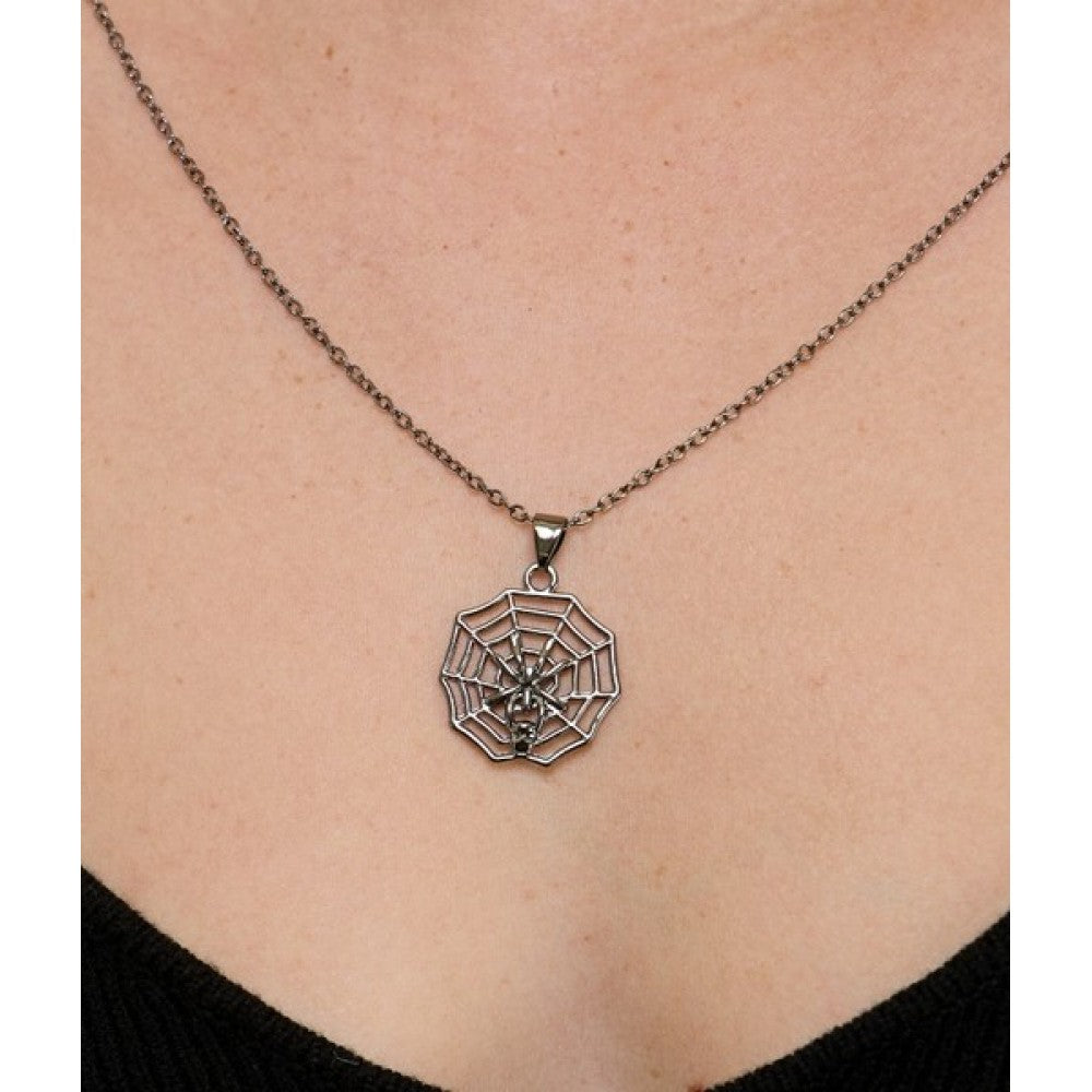 Silver Spider Web Necklace