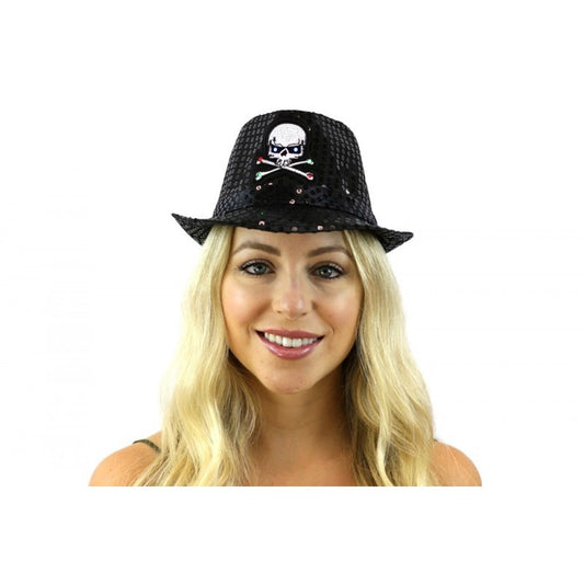 Skull and Crossbones Light Up Hat - Black