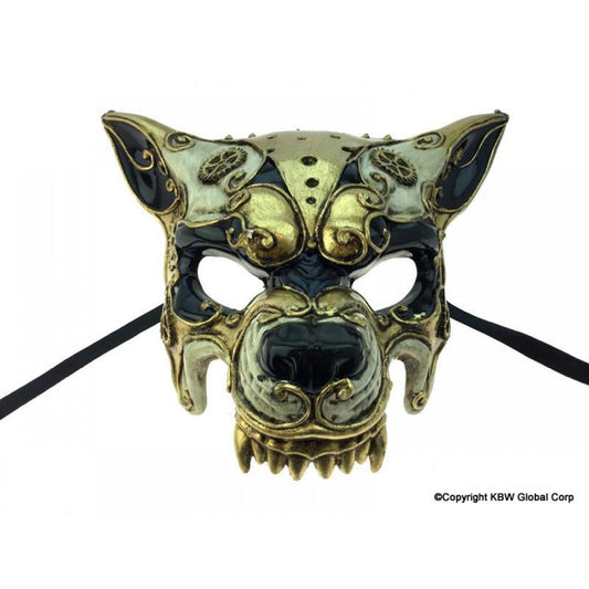 Steampunk Wolf Black And Gold Mask