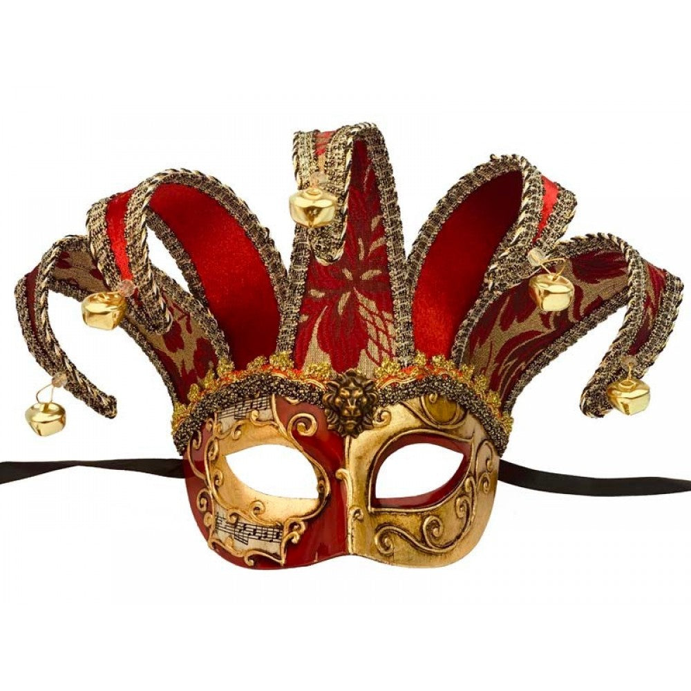 Venetian Jester Half Mask - Red & Black