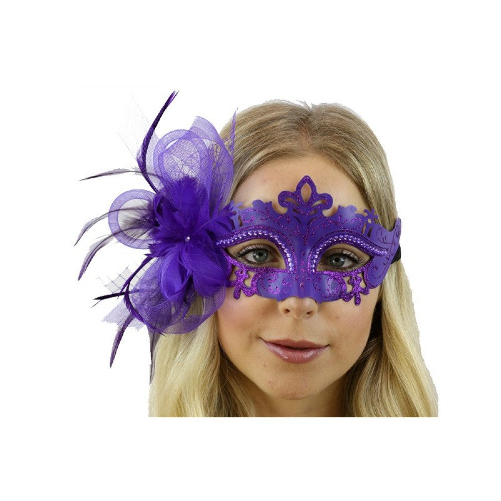 Venetian Mask w/ Feather - Purple