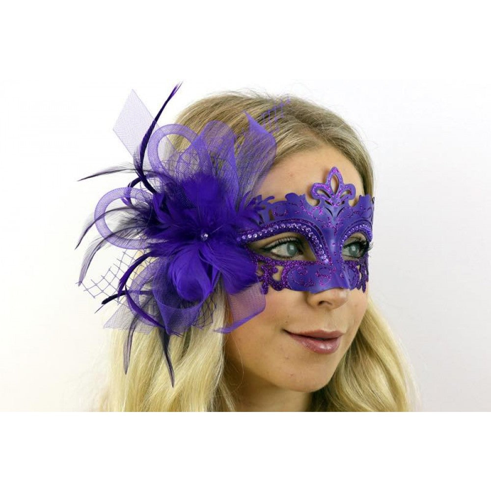 Venetian Mask w/ Feather - Purple