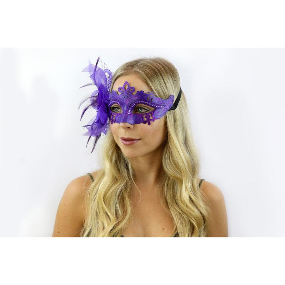 Venetian Mask w/ Feather - Purple