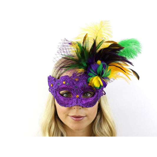 Venetian Mask w/ Feathers - Purple