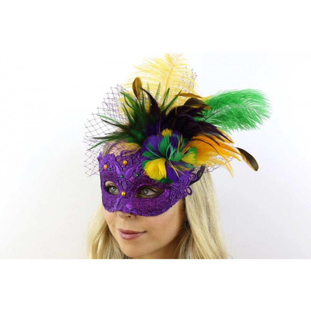 Venetian Mask w/ Feathers - Purple