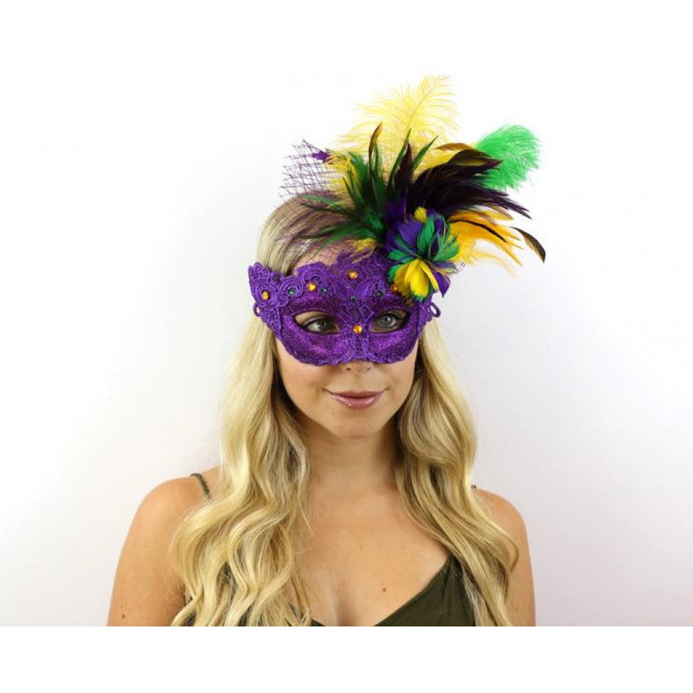 Venetian Mask w/ Feathers - Purple