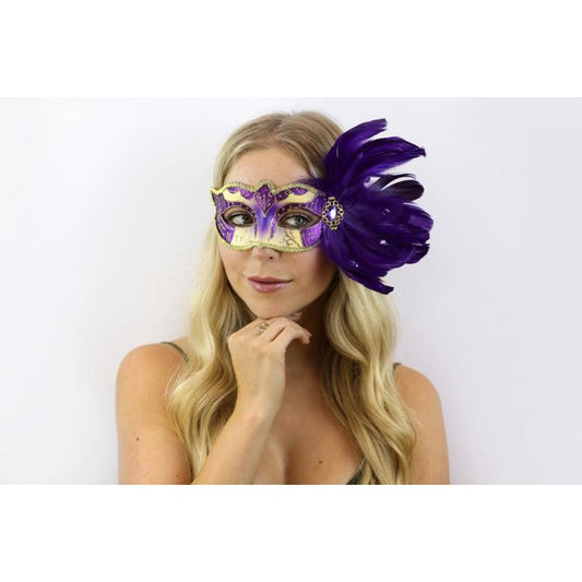 Venetian Mask w/ Feathers - Purple