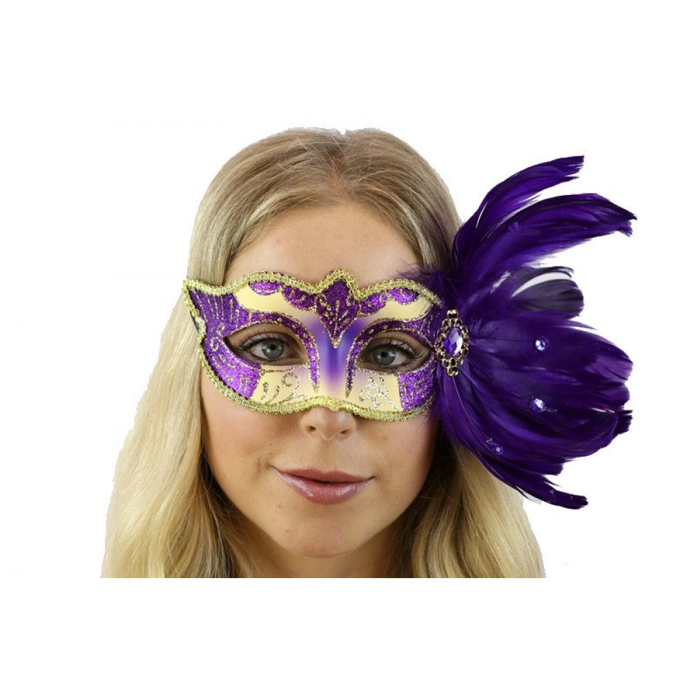 Venetian Mask w/ Feathers - Purple