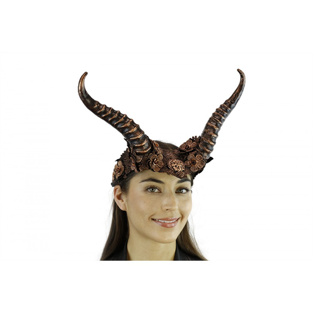 Vintage Styled Horned Headband - Bronze
