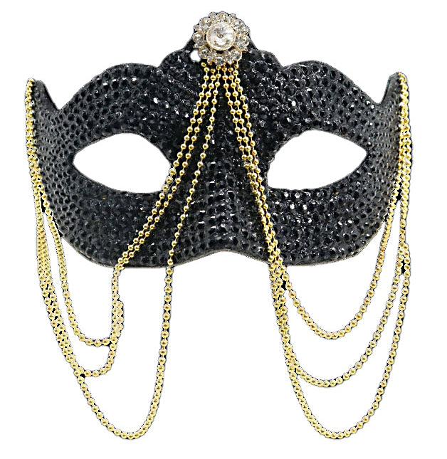 Black Rhinestone Half Mask W/ Chains