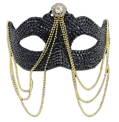 Black Rhinestone Half Mask W/ Chains
