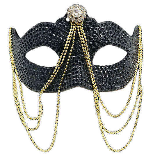 Black Rhinestone Half Mask W/ Chains