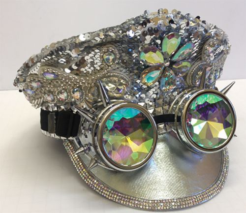 Fashion Jeweled Police Hat - Silver/Clear