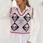 Pink Halloween Skull Jacquard Knit Sweater Vest