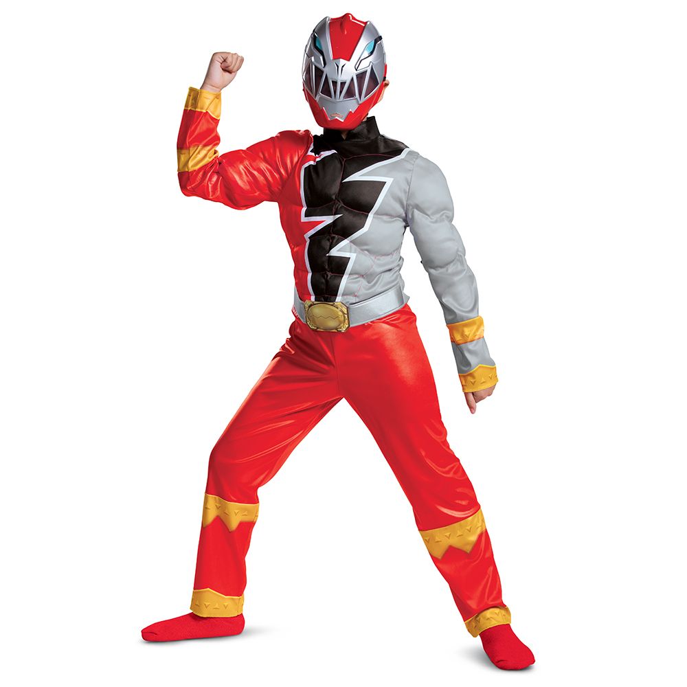 Boy's Red Power Ranger with Muscles (Dino Fury)