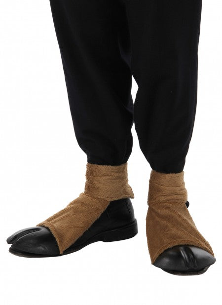 A person wearing deer hooves costume on their feet.