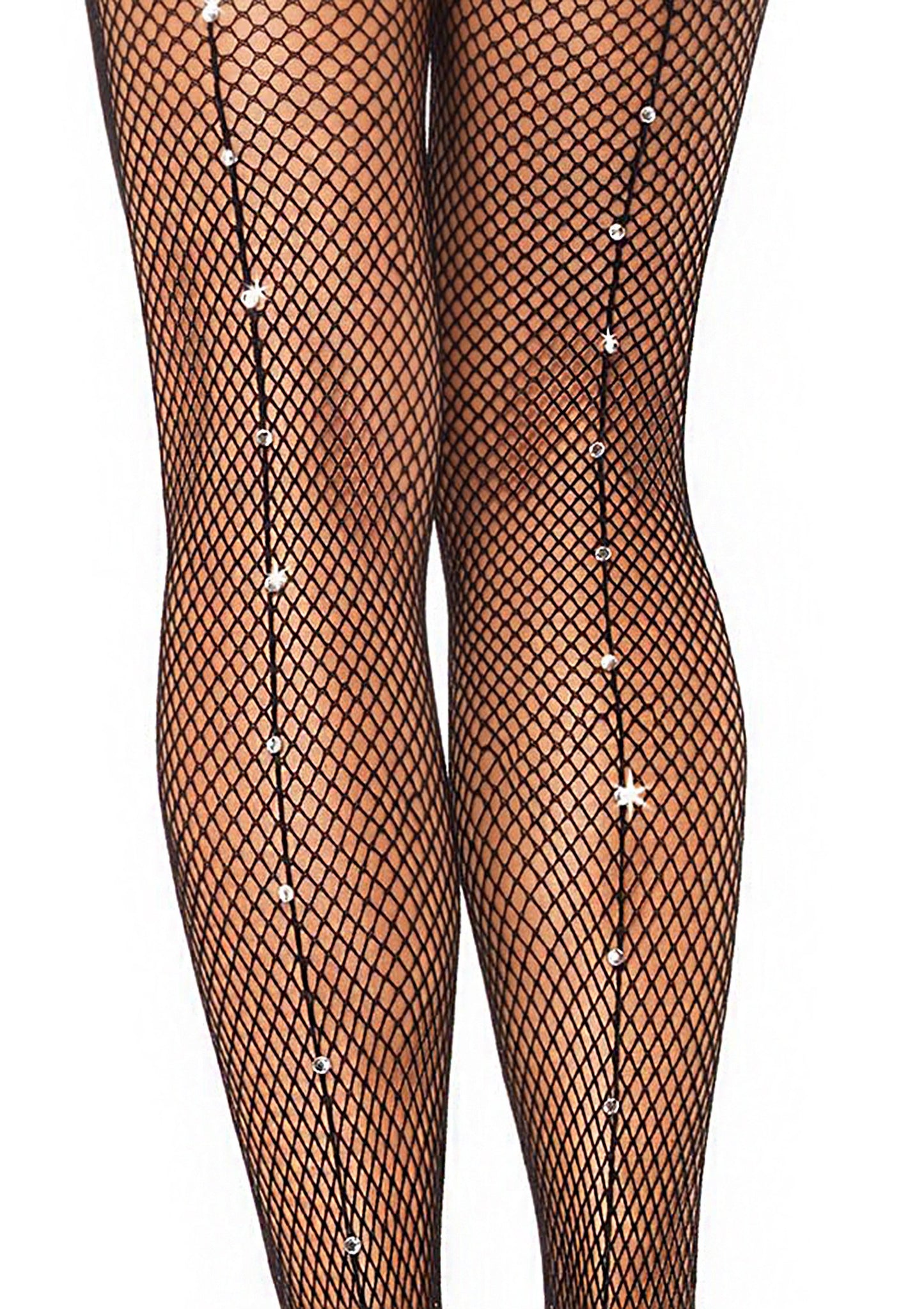 RhineStone Back Seam Fishnet Pantyhose - Black