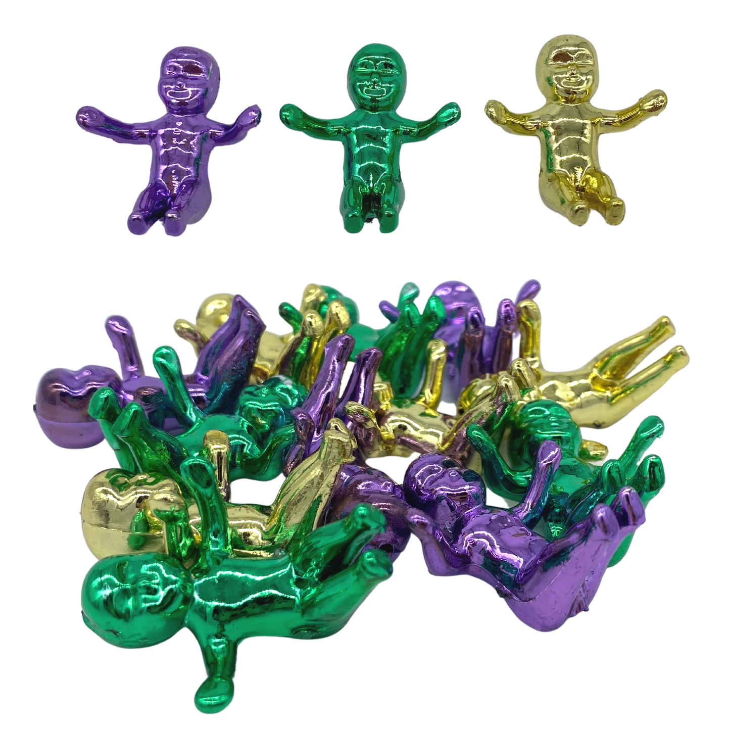 Large King Cake Baby 4cm - Metallic Purple, Green and Gold