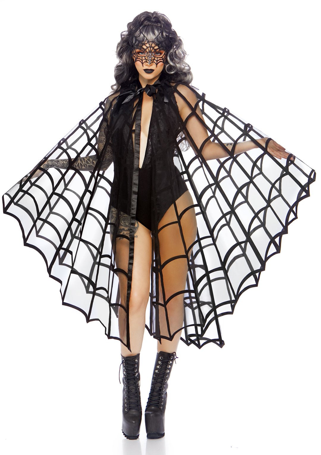 Velvet Web Cape w/ Satin Tie: Black - O/S