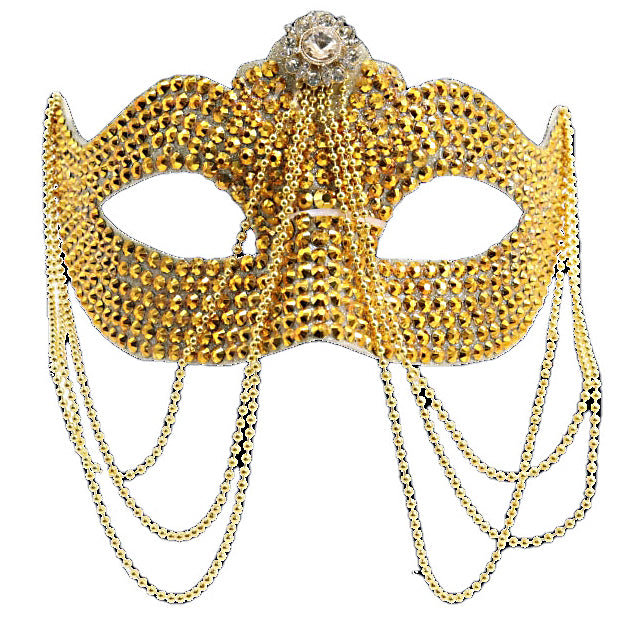 Gold Rhinestone Half Mask w/ Chain