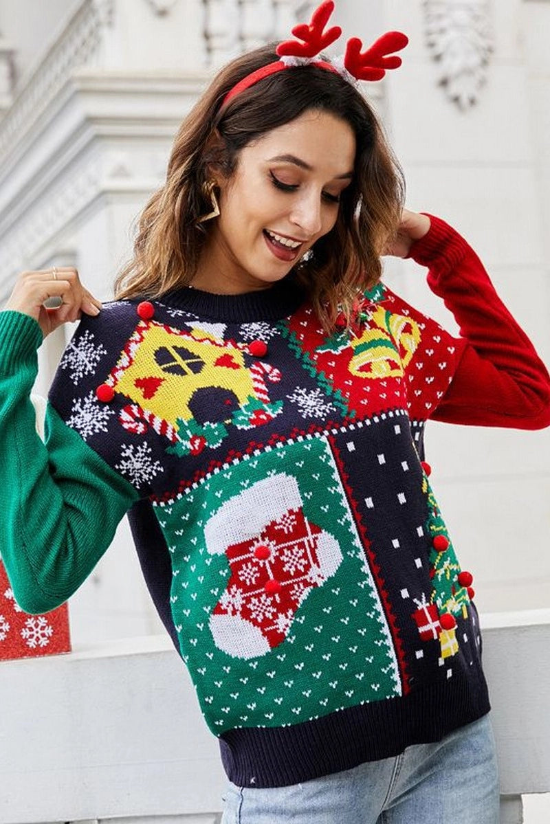 Snowflake Round Neck Pullover Christmas Sweater