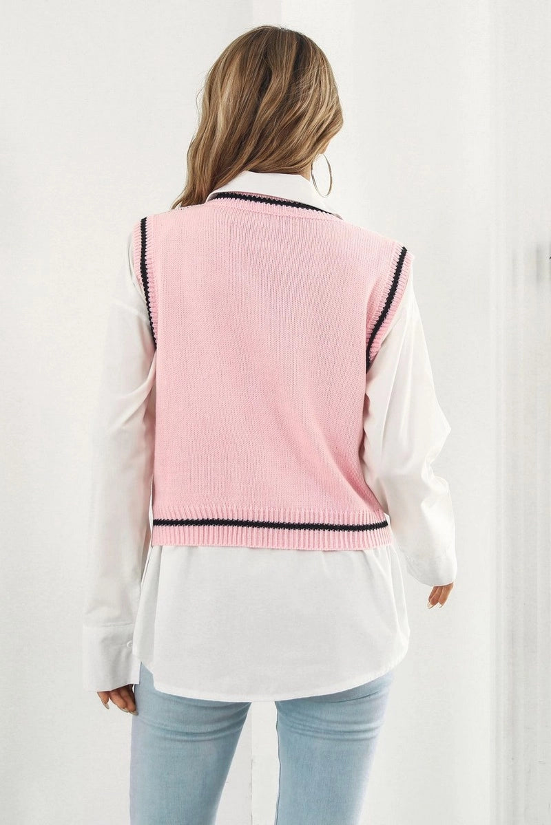 Pink Halloween Skull Jacquard Knit Sweater Vest