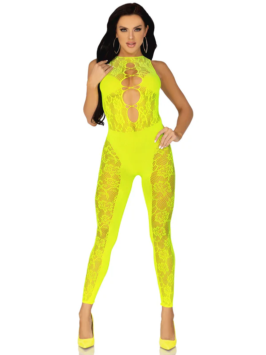 Floral Lace Neon Bodysuit - Yellow