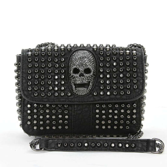 Small Shoulder Vinyl Bag: Studded Skull Head