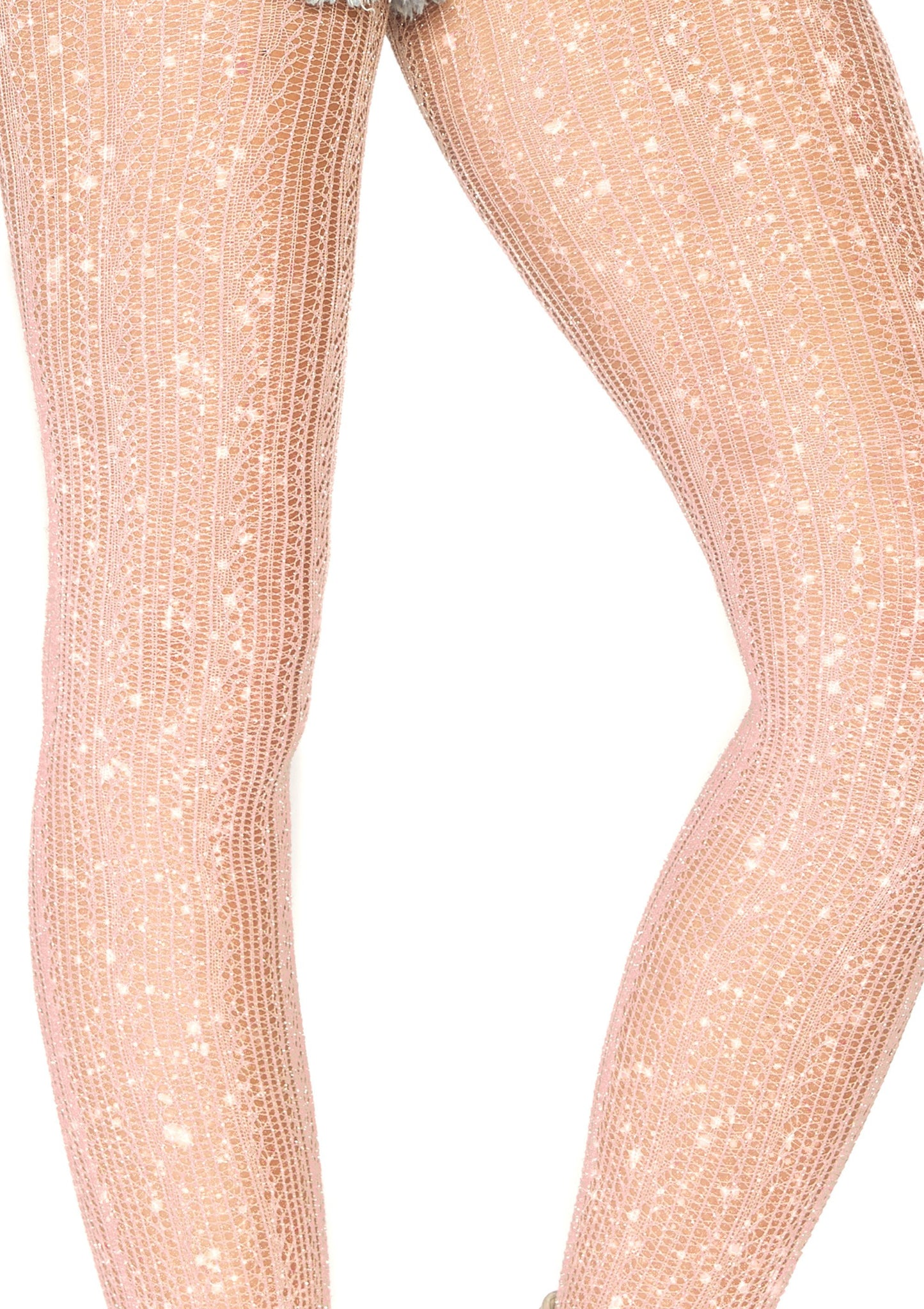 Crocheted Lurex Shimmer Tights - Rose Gold