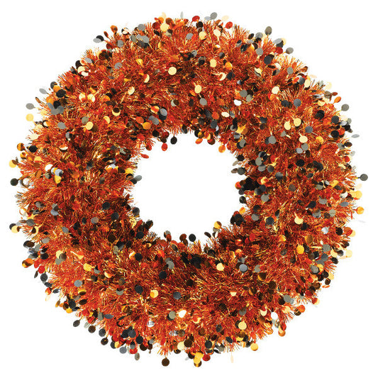 *17" Halloween Tinsel Wreath: Orange