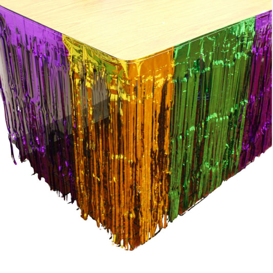 Mardi Gras Metallic Table Skirt 9' X 2.5' (Purple, Green and Gold)