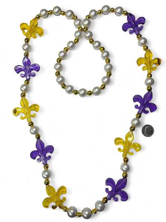 Collector Beads - 40" Purple/Gold Acrylic Fleur De Lis Beads