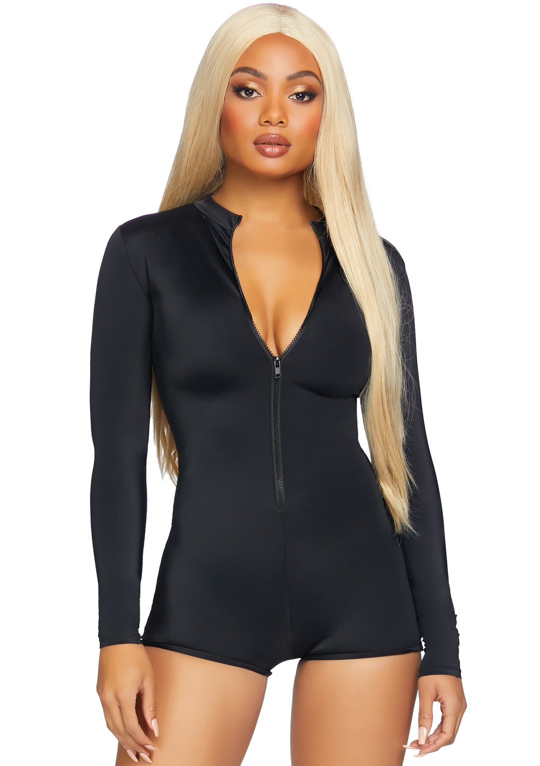 Long-Sleeve Romper w/ Zipper Front