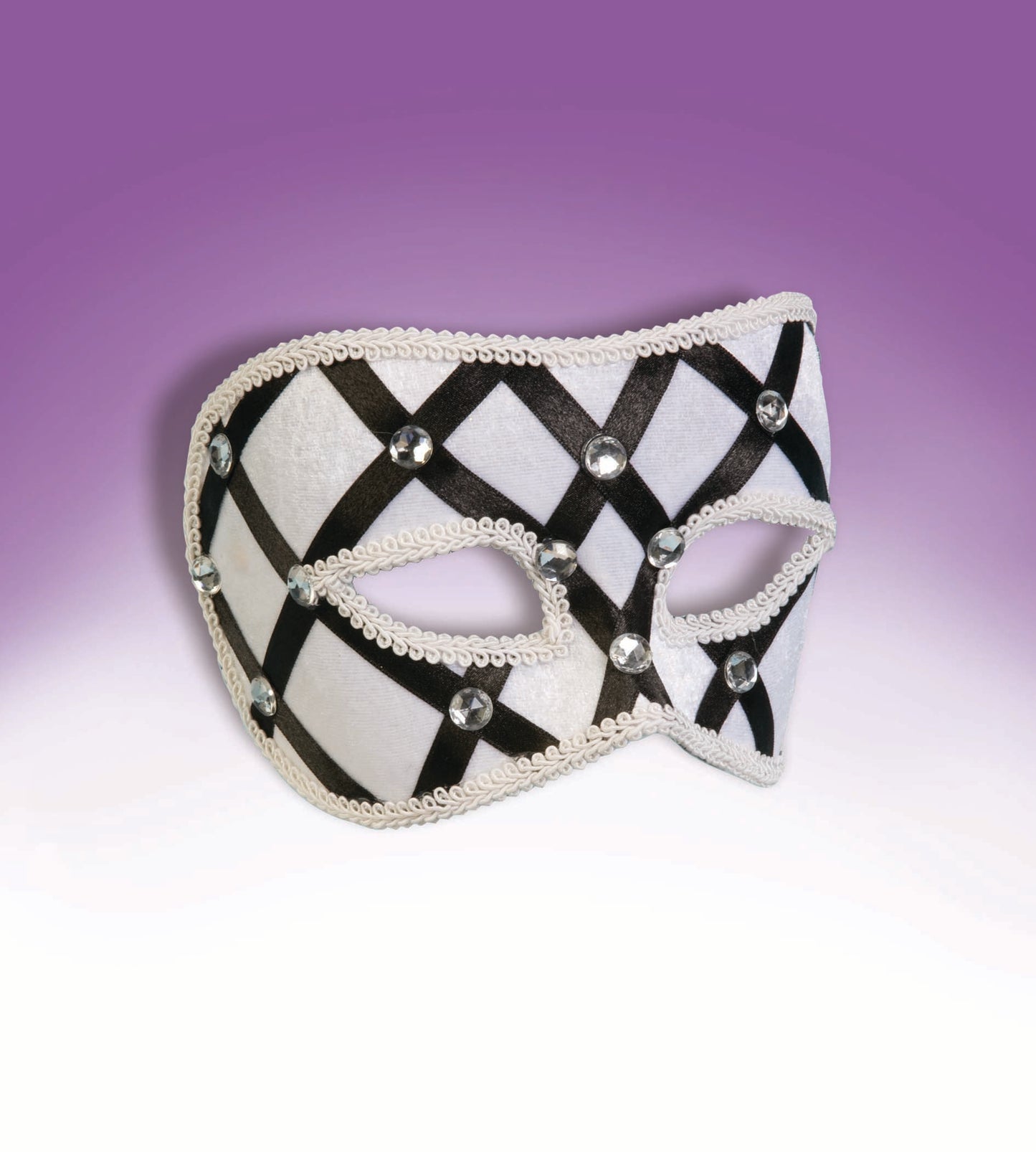 Venetian Mask: Harlequin & Rhinestone - Black/White (ME-262)