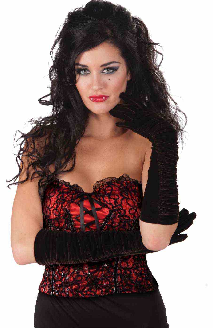 Vampires Ruched Velvet Gloves: Black