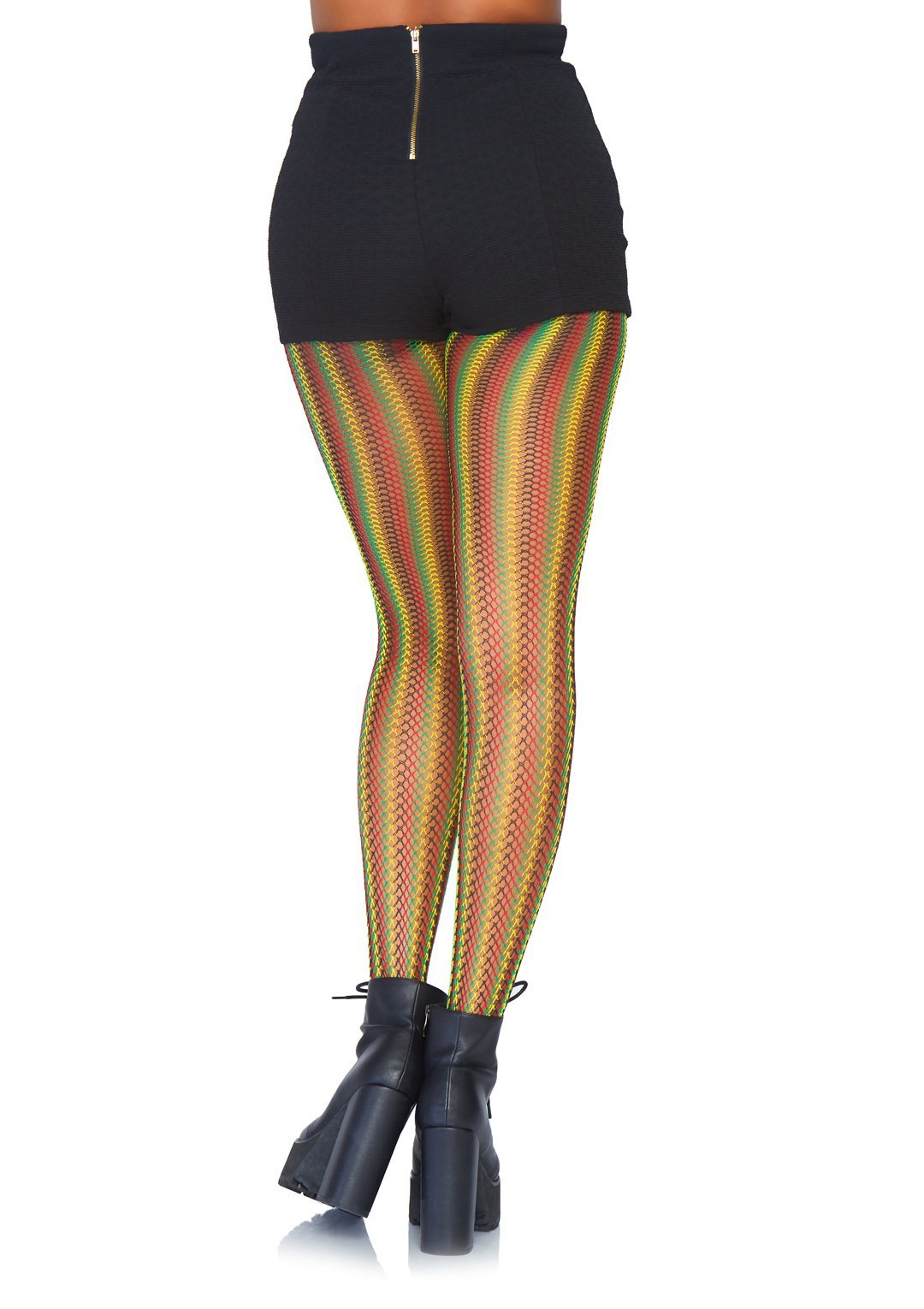 Rasta Striped Fishnet Tights - O/S