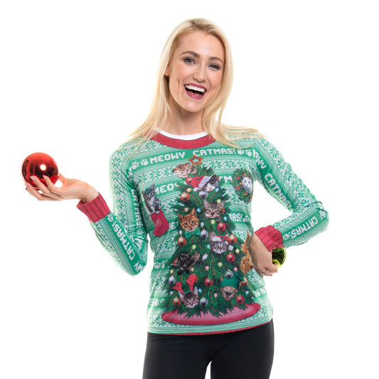 Ladies Sweater Tee: Festive Felines