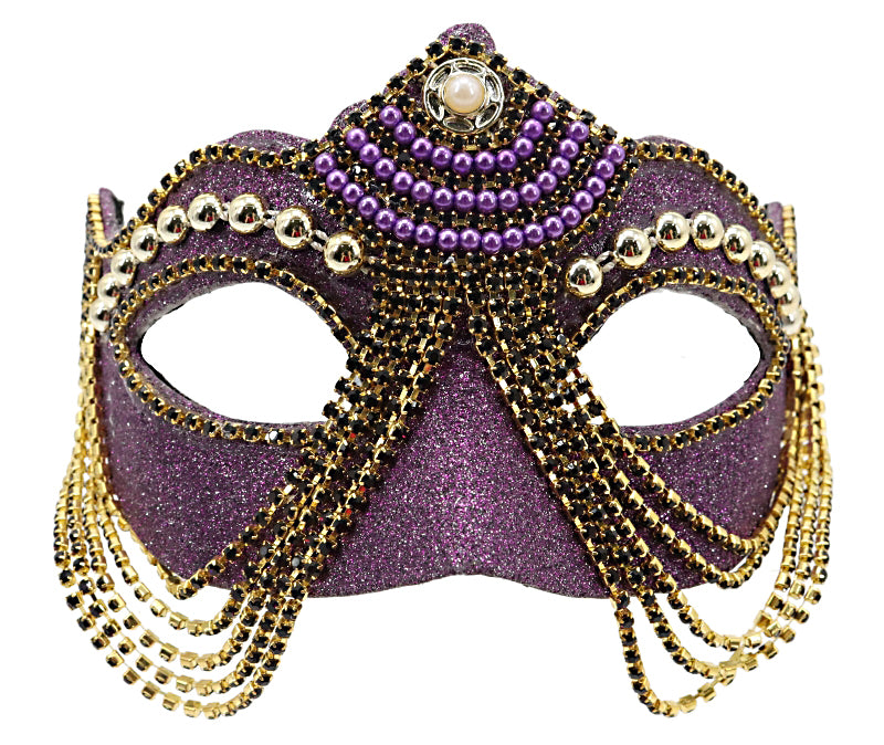 Purple Jeweled Mask w/ Pearls & Chains