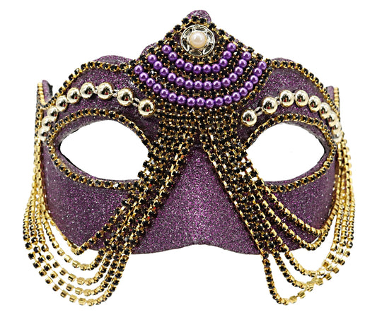 Purple Jeweled Mask w/ Pearls & Chains