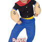 A man wearing a Popeye costume with corncob pipe.