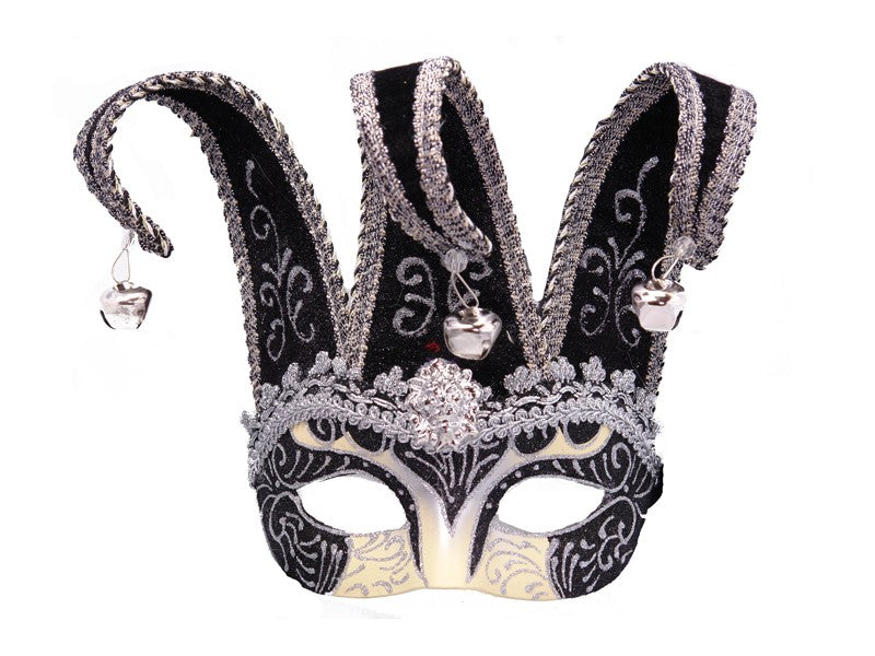 Jester Half Masquerade Mask: Black/Silver