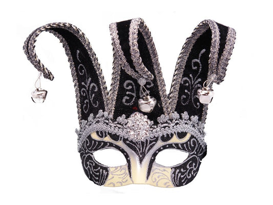 Jester Half Masquerade Mask: Black/Silver