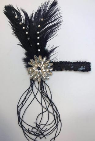 Flapper Headband with Feathers & Beads